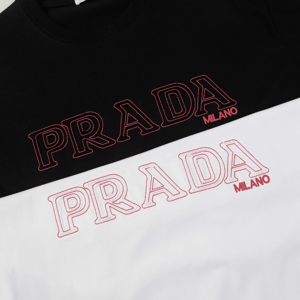 PRADA 24SS Double Appliqué Embroidered Cotton T-Shirt | S–XL
