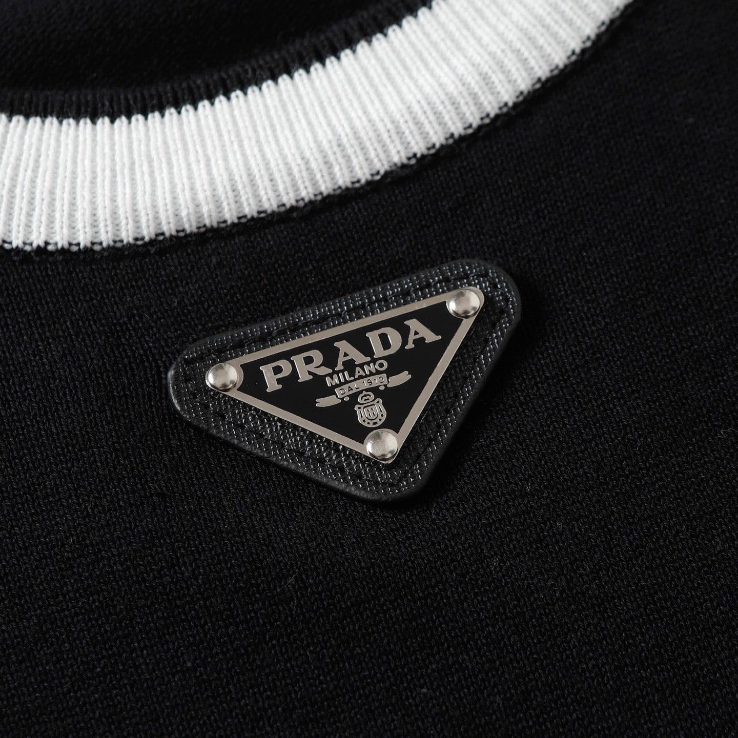 PRADA Knit Crewneck T-Shirt with Signature Metal Triangle Logo | XS–L