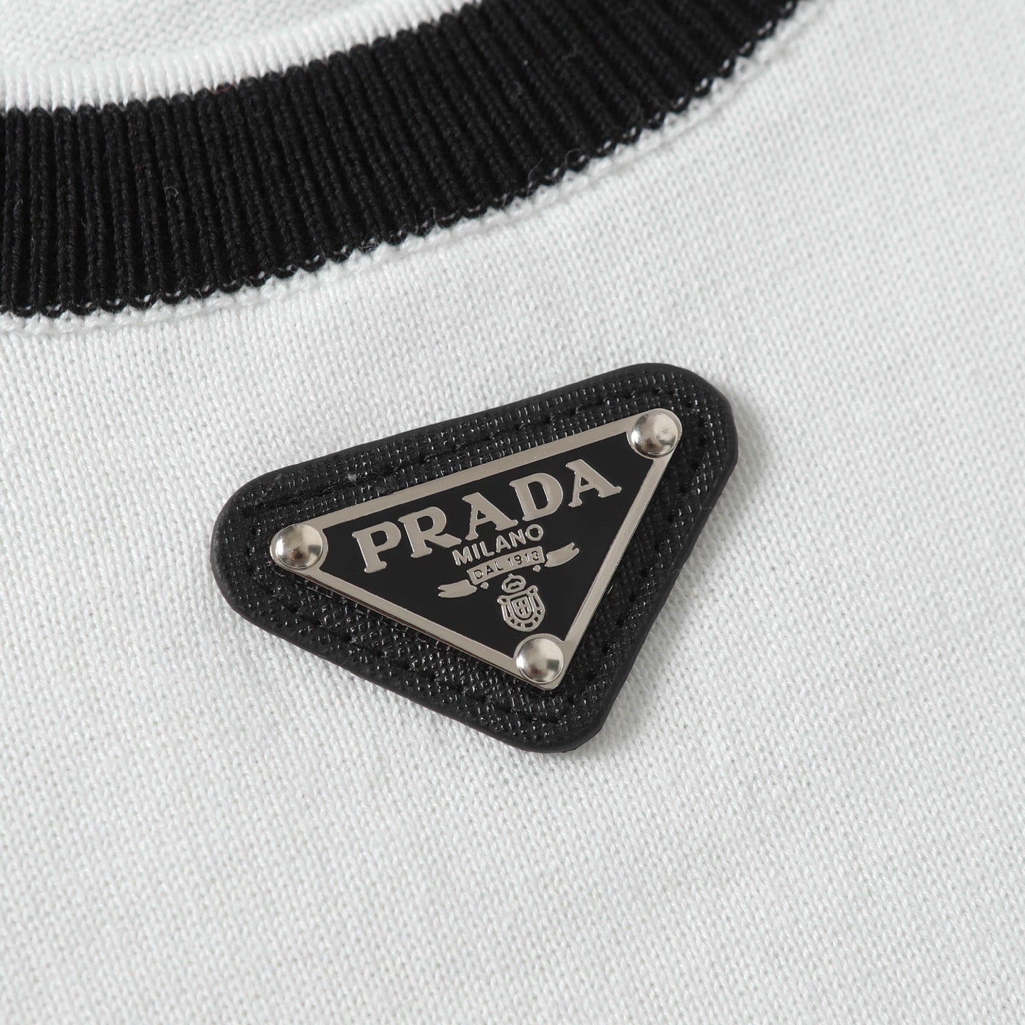 PRADA Knit Crewneck T-Shirt with Signature Metal Triangle Logo | XS–L