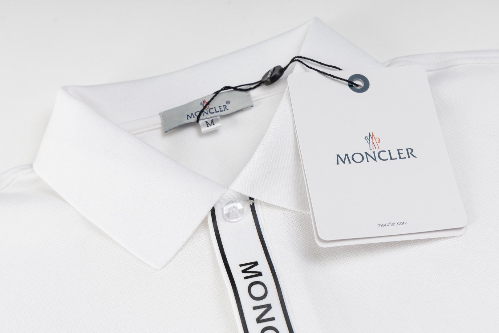 MONCLER Polo Shirt – Retro Contrast Collar – White – Sizes M–3XL