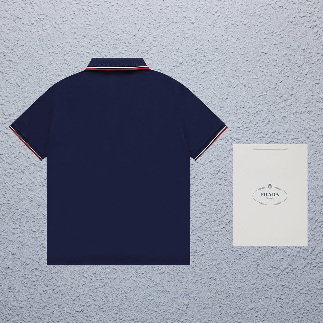 PRADA Classic Red Label Jacquard Cotton Polo Shirt | Unisex | Navy | S–XL