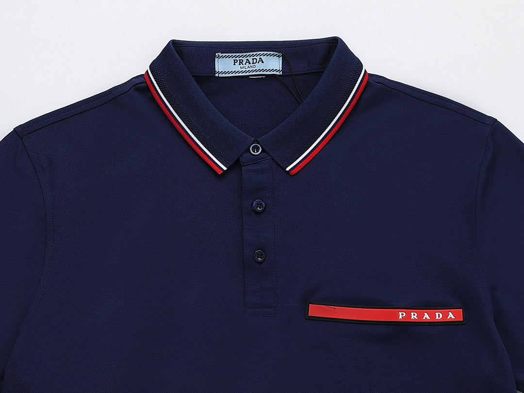 PRADA Classic Red Label Jacquard Cotton Polo Shirt | Unisex | Navy | S–XL
