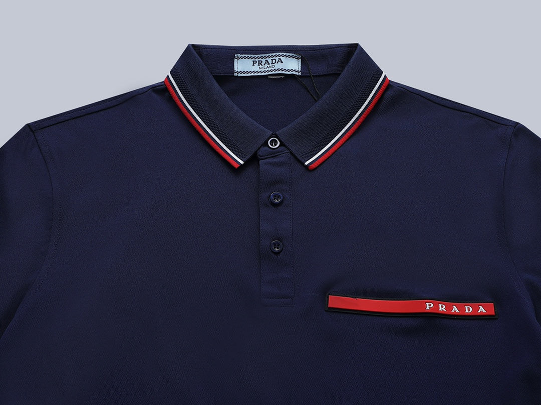 PRADA Classic Red Label Jacquard Cotton Polo Shirt | Unisex | Navy | S–XL