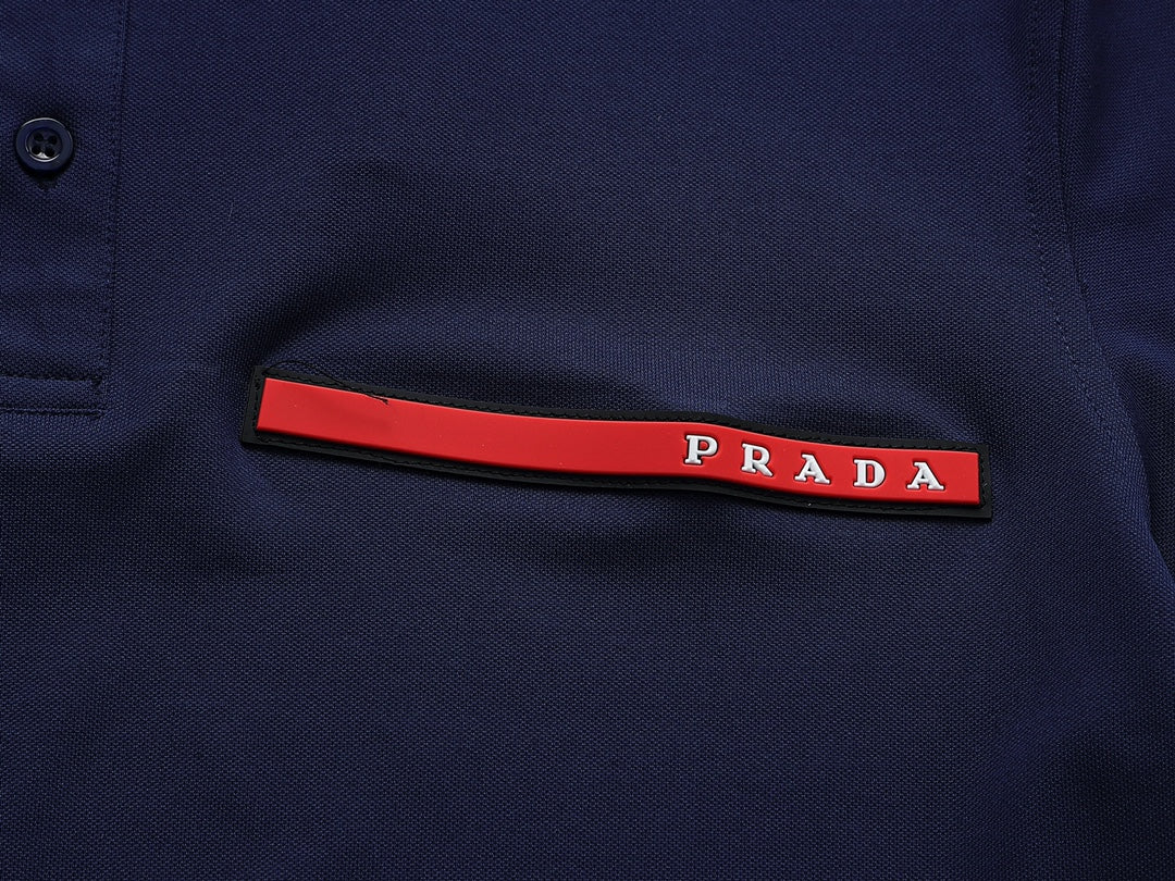 PRADA Classic Red Label Jacquard Cotton Polo Shirt | Unisex | Navy | S–XL