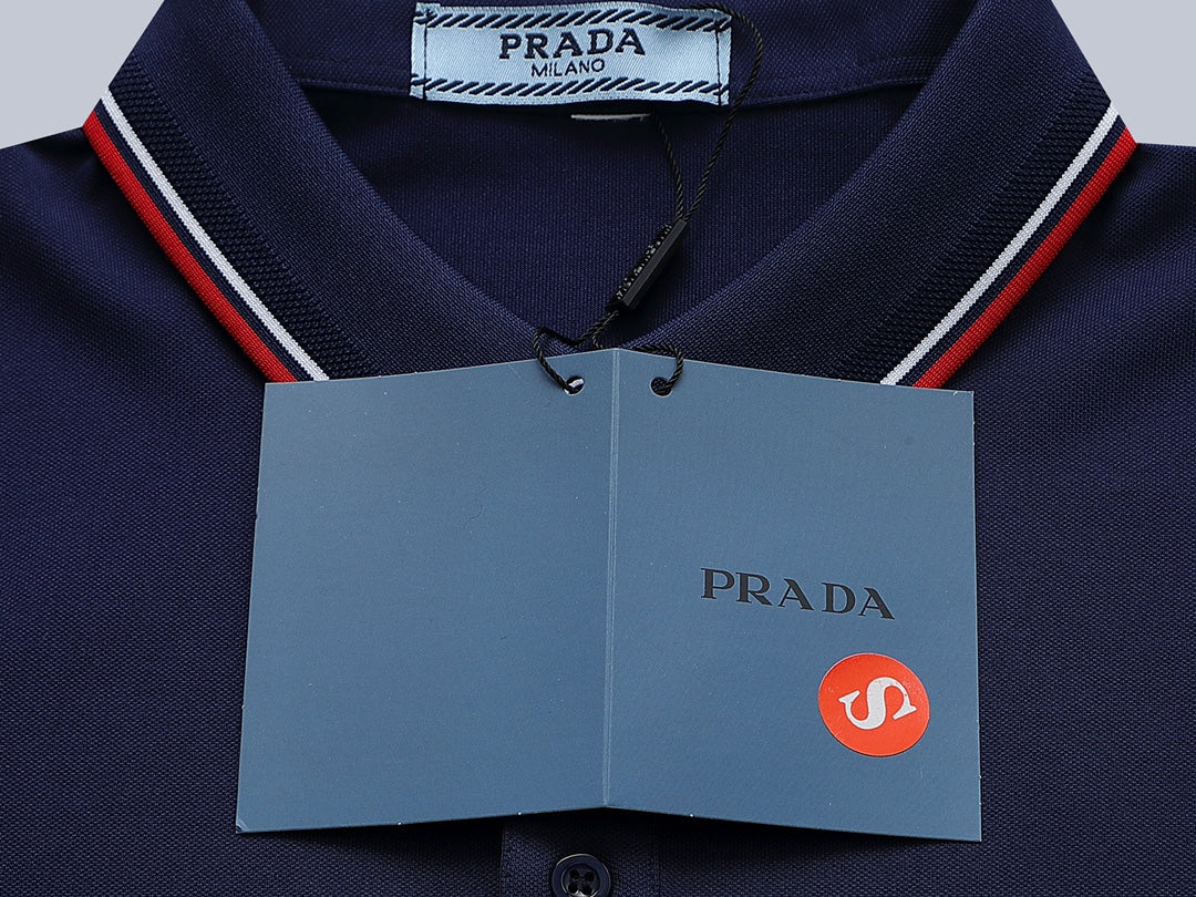 PRADA Classic Red Label Jacquard Cotton Polo Shirt | Unisex | Navy | S–XL