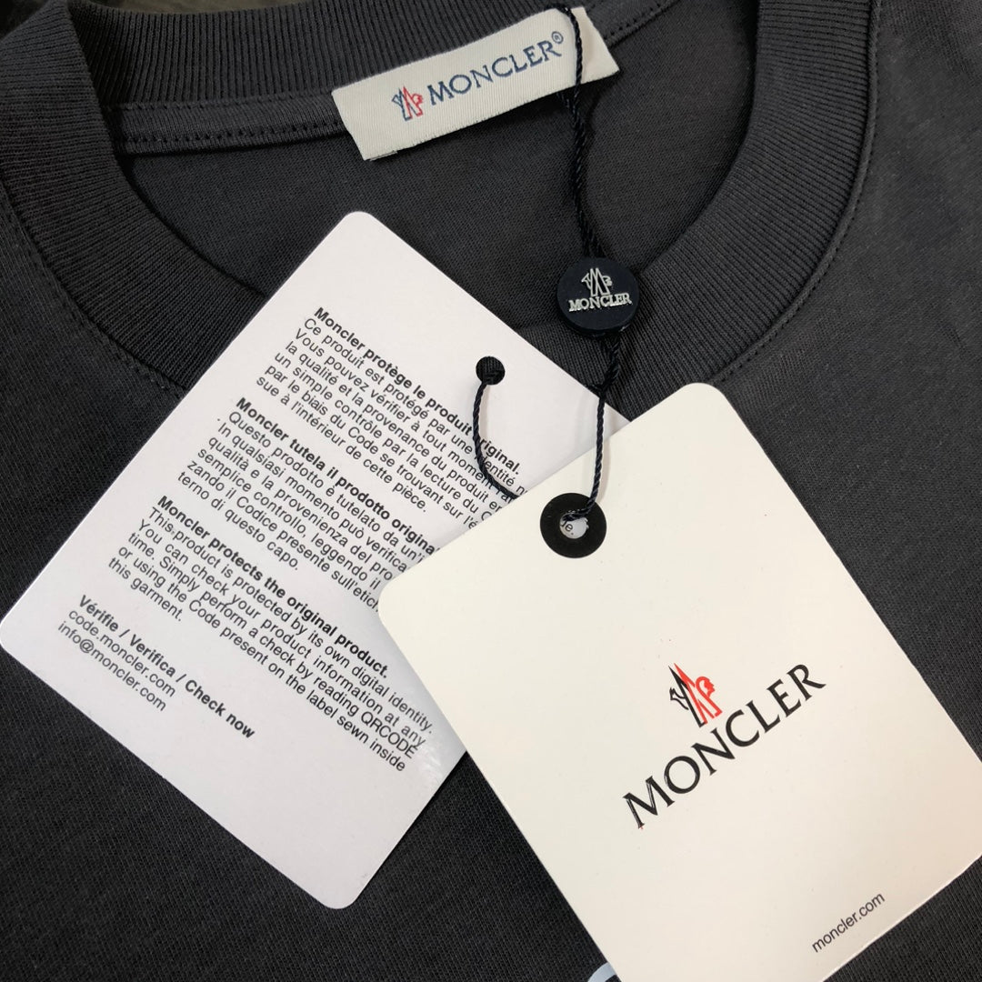MONCLER T-Shirt – 2025 Couples Collection Logo Graphic Print – Black/White/Dark Gray – Sizes S–XL