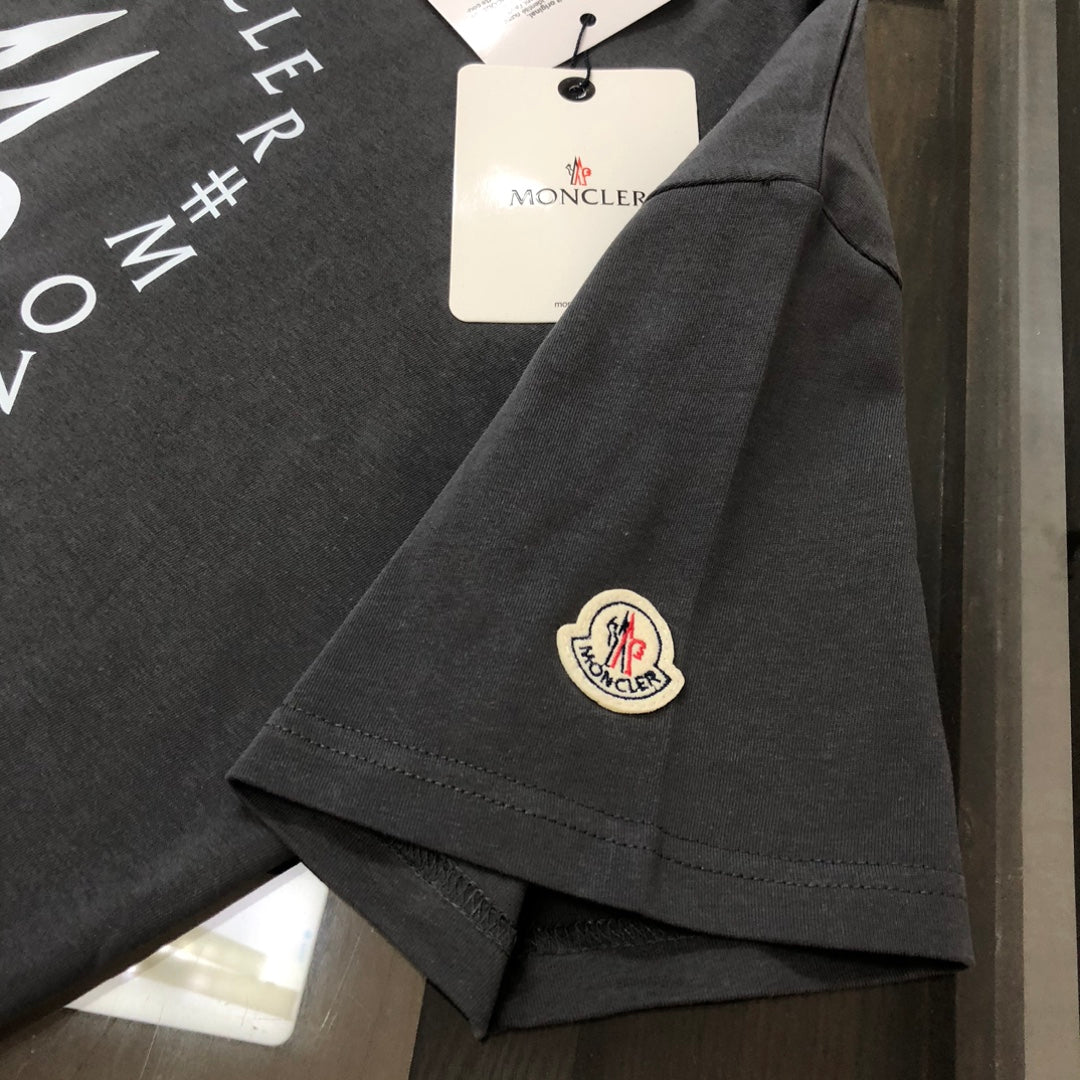 MONCLER T-Shirt – 2025 Couples Collection Logo Graphic Print – Black/White/Dark Gray – Sizes S–XL