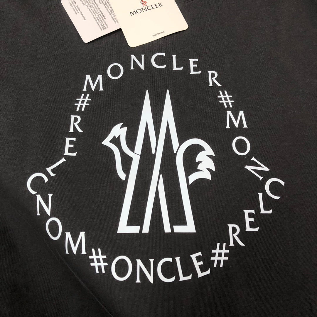 MONCLER T-Shirt – 2025 Couples Collection Logo Graphic Print – Black/White/Dark Gray – Sizes S–XL