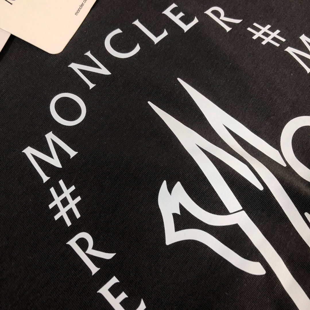 MONCLER T-Shirt – 2025 Couples Collection Logo Graphic Print – Black/White/Dark Gray – Sizes S–XL