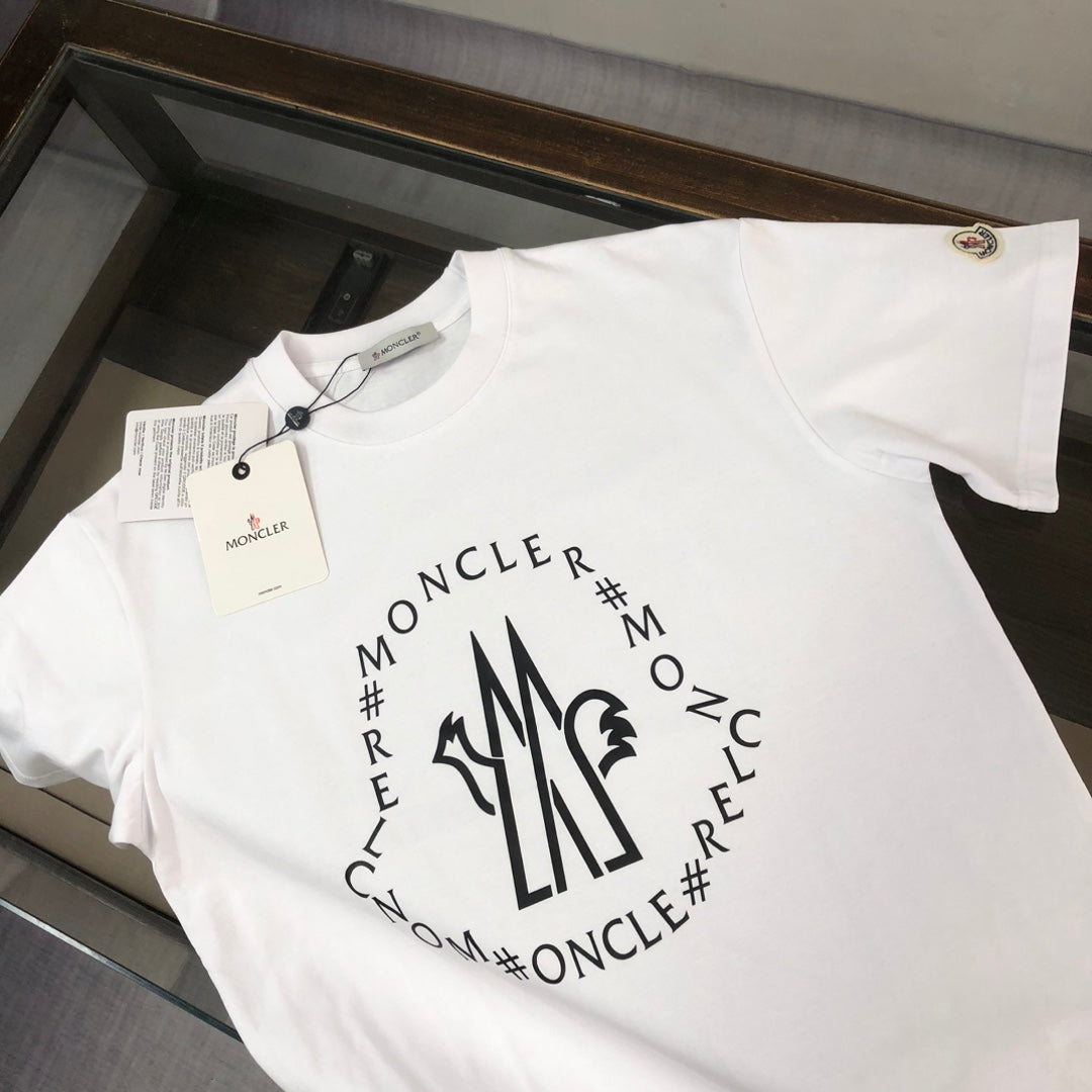 MONCLER T-Shirt – 2025 Couples Collection Logo Graphic Print – Black/White/Dark Gray – Sizes S–XL