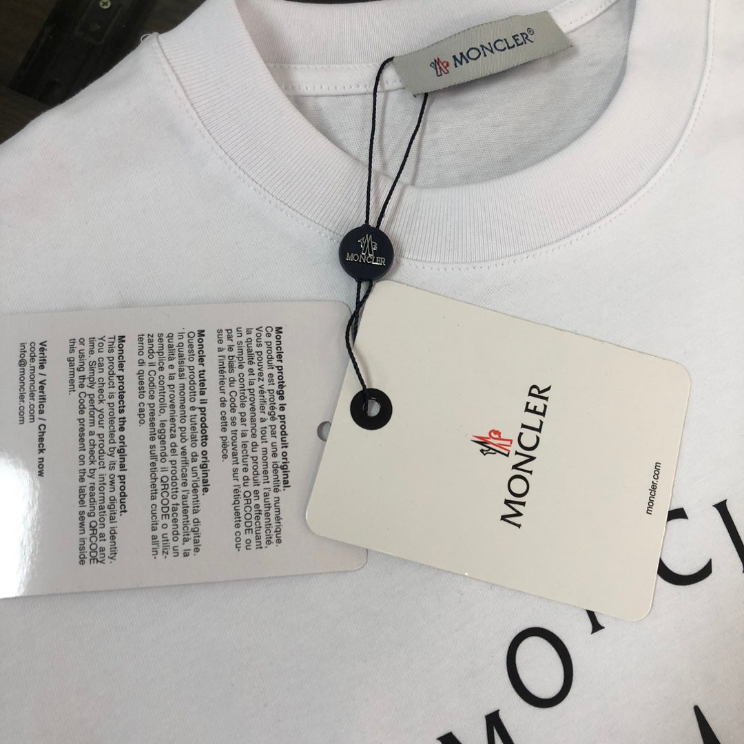 MONCLER T-Shirt – 2025 Couples Collection Logo Graphic Print – Black/White/Dark Gray – Sizes S–XL