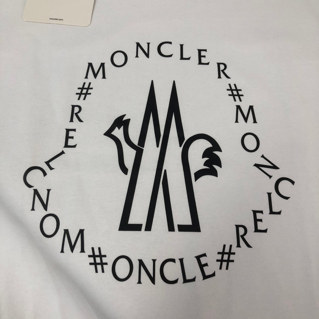 MONCLER T-Shirt – 2025 Couples Collection Logo Graphic Print – Black/White/Dark Gray – Sizes S–XL
