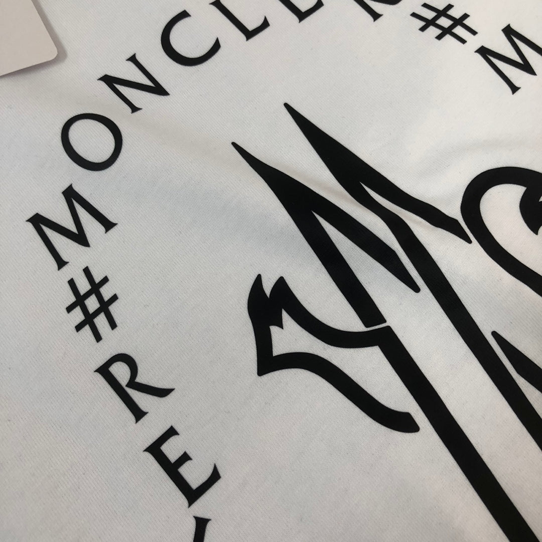 MONCLER T-Shirt – 2025 Couples Collection Logo Graphic Print – Black/White/Dark Gray – Sizes S–XL