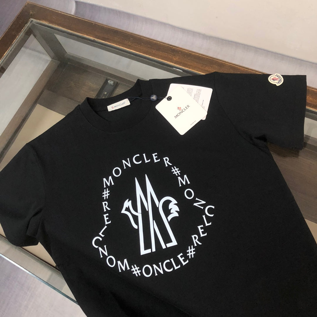 MONCLER T-Shirt – 2025 Couples Collection Logo Graphic Print – Black/White/Dark Gray – Sizes S–XL