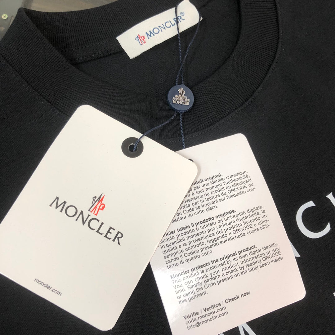 MONCLER T-Shirt – 2025 Couples Collection Logo Graphic Print – Black/White/Dark Gray – Sizes S–XL