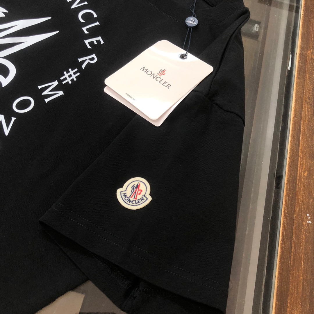MONCLER T-Shirt – 2025 Couples Collection Logo Graphic Print – Black/White/Dark Gray – Sizes S–XL