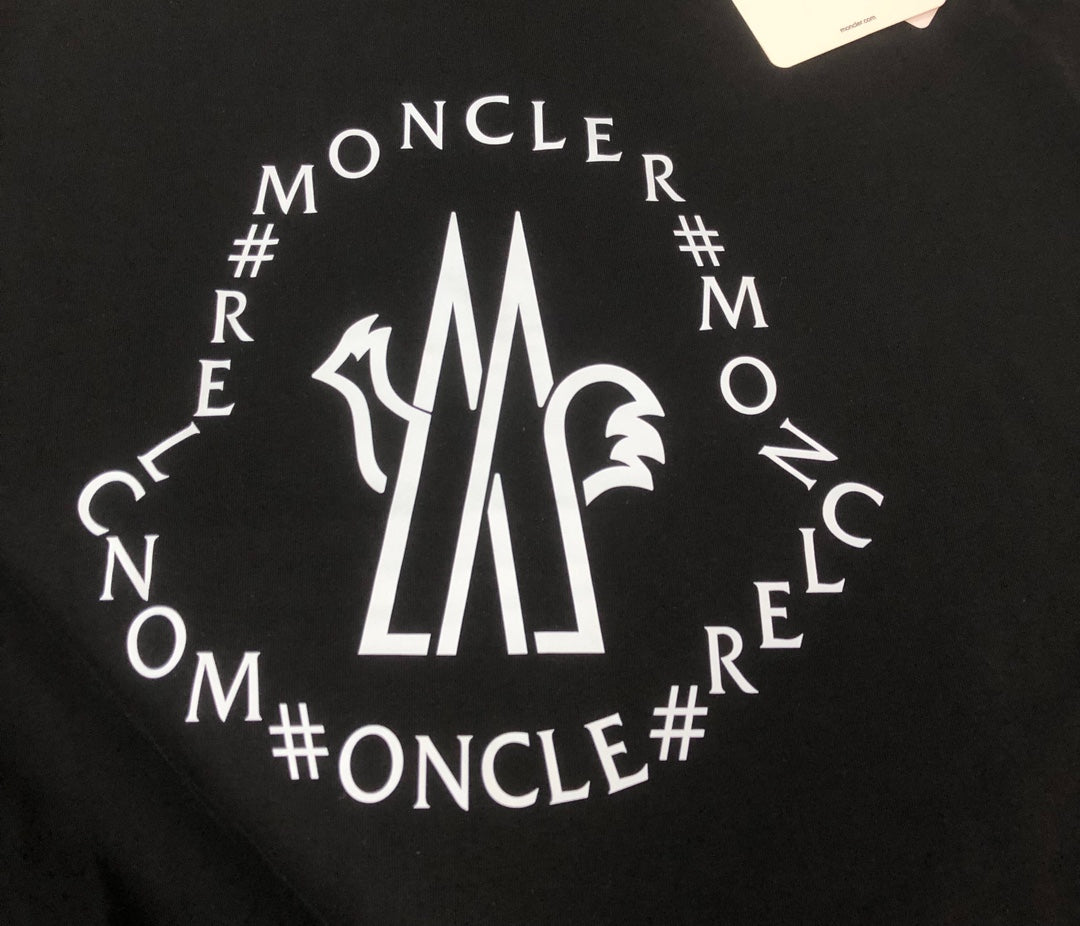 MONCLER T-Shirt – 2025 Couples Collection Logo Graphic Print – Black/White/Dark Gray – Sizes S–XL