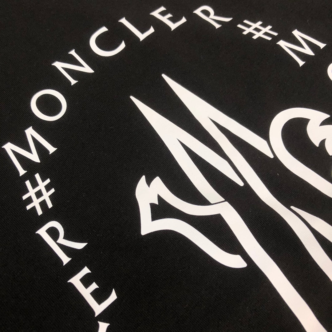 MONCLER T-Shirt – 2025 Couples Collection Logo Graphic Print – Black/White/Dark Gray – Sizes S–XL