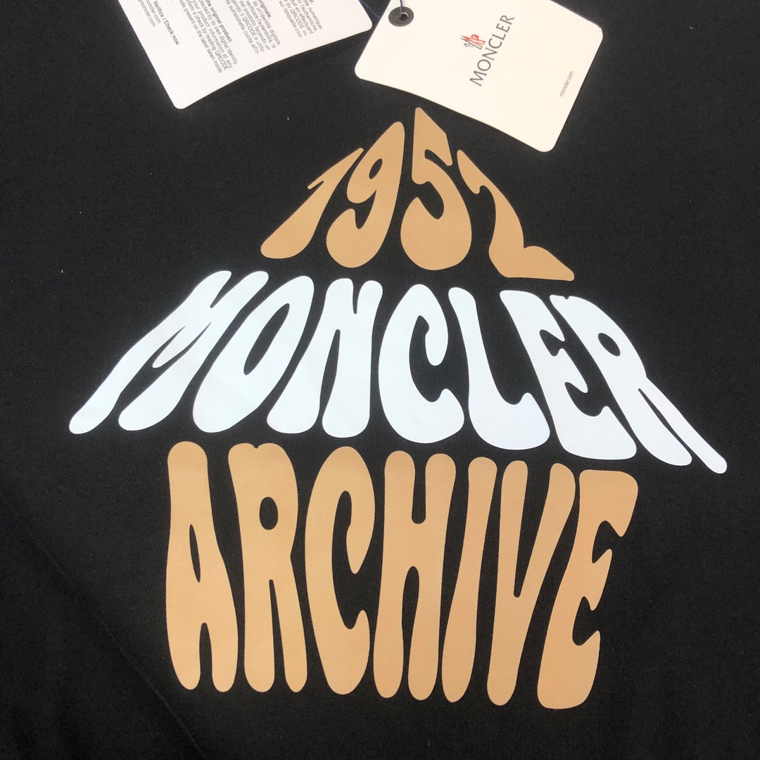 MONCLER T-Shirt – 2025 Couples Collection Logo Graphic Print – Black/White/Dark Gray – Sizes S–XL