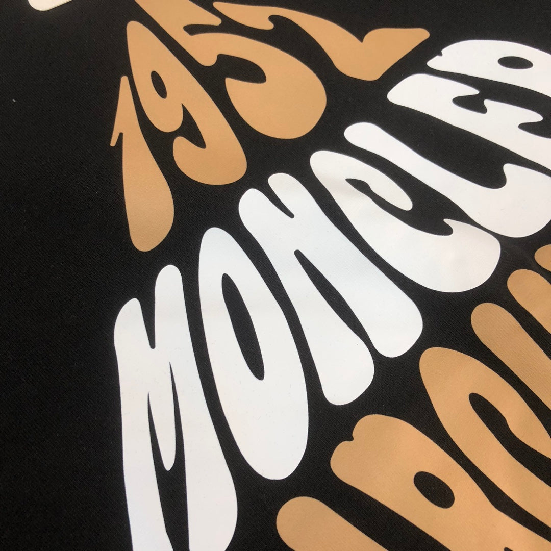 MONCLER T-Shirt – 2025 Couples Collection Logo Graphic Print – Black/White/Dark Gray – Sizes S–XL