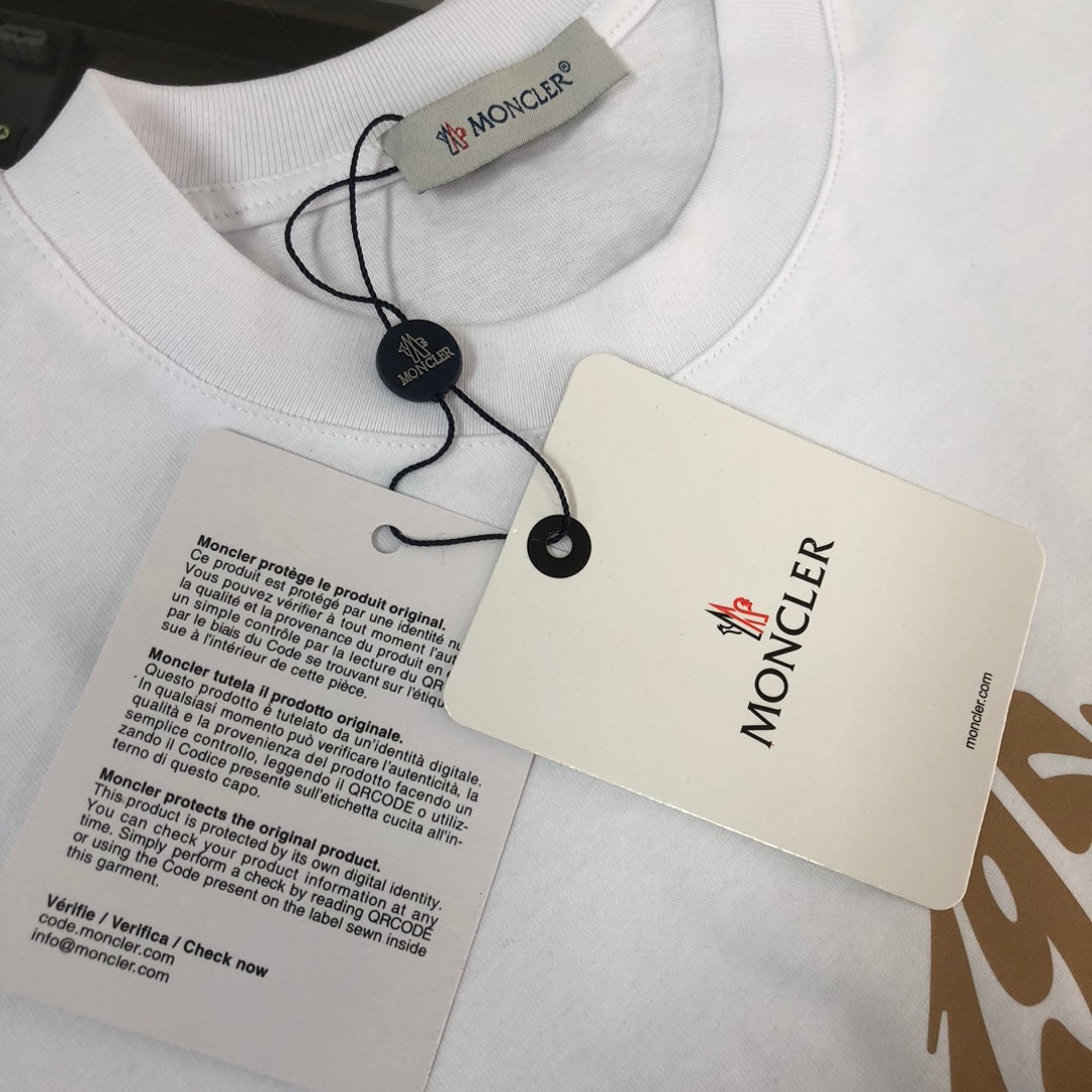 MONCLER T-Shirt – 2025 Couples Collection Logo Graphic Print – Black/White/Dark Gray – Sizes S–XL