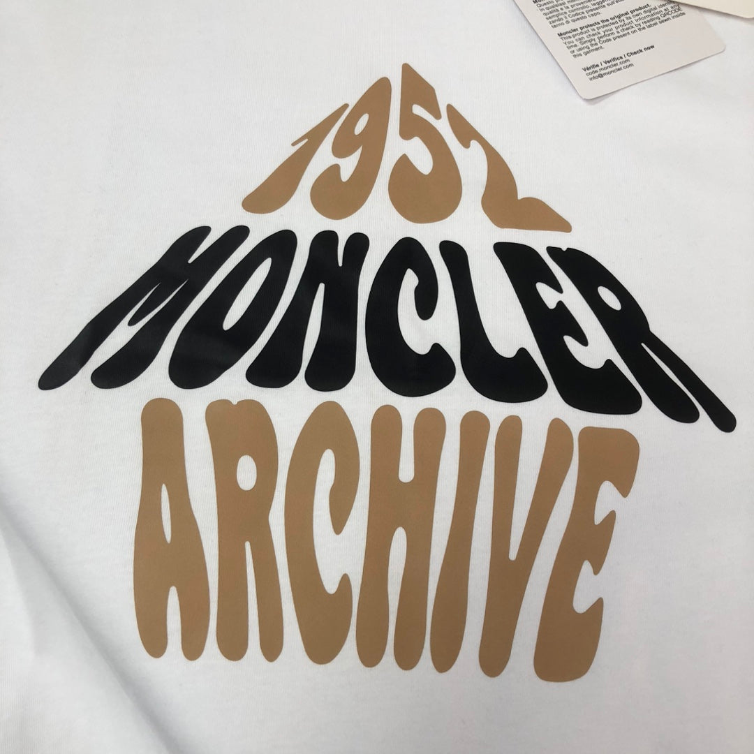 MONCLER T-Shirt – 2025 Couples Collection Logo Graphic Print – Black/White/Dark Gray – Sizes S–XL