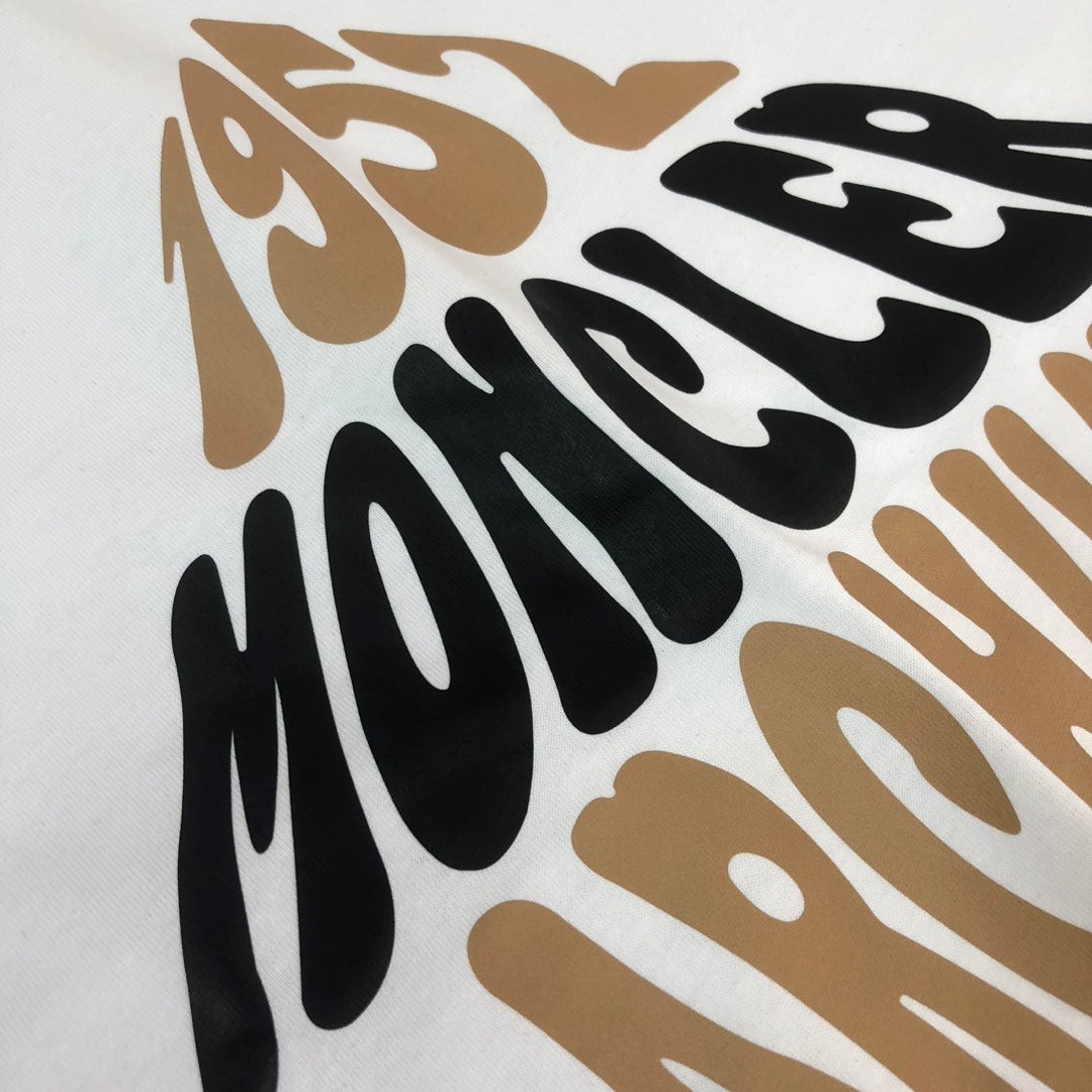 MONCLER T-Shirt – 2025 Couples Collection Logo Graphic Print – Black/White/Dark Gray – Sizes S–XL
