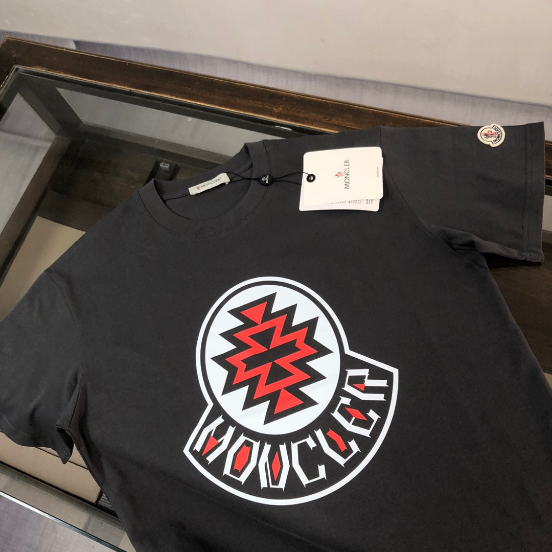 MONCLER T-Shirt – 2025 Couples Collection Logo Graphic Print – Black/White/Dark Gray – Sizes S–XL