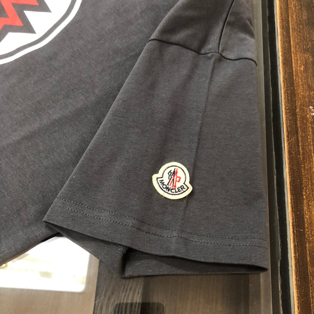 MONCLER T-Shirt – 2025 Couples Collection Logo Graphic Print – Black/White/Dark Gray – Sizes S–XL