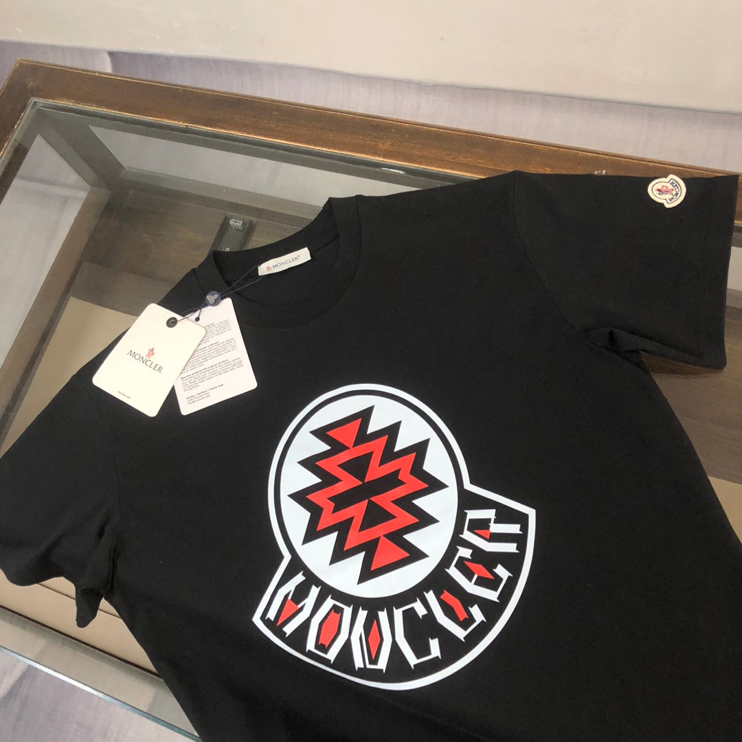 MONCLER T-Shirt – 2025 Couples Collection Logo Graphic Print – Black/White/Dark Gray – Sizes S–XL