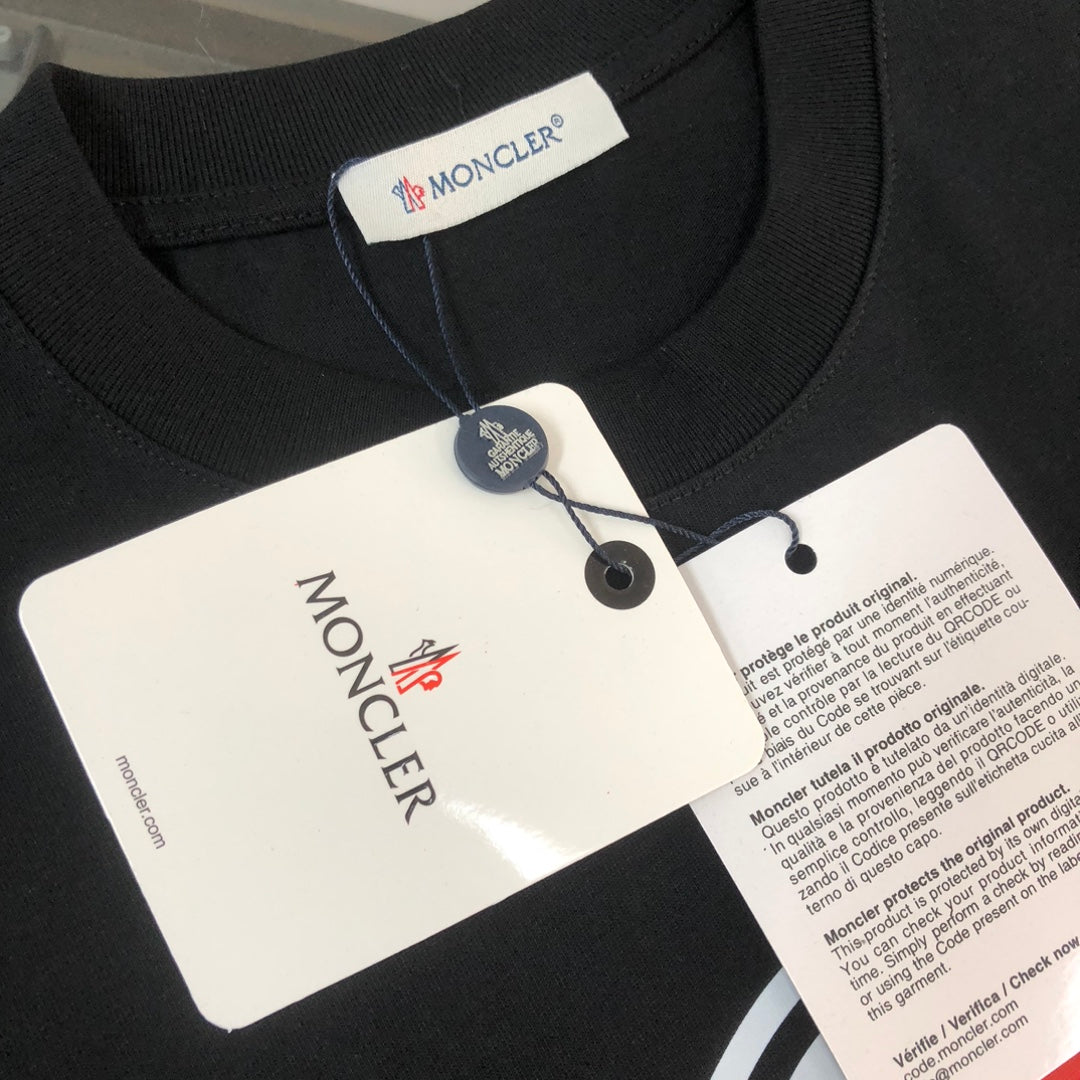 MONCLER T-Shirt – 2025 Couples Collection Logo Graphic Print – Black/White/Dark Gray – Sizes S–XL