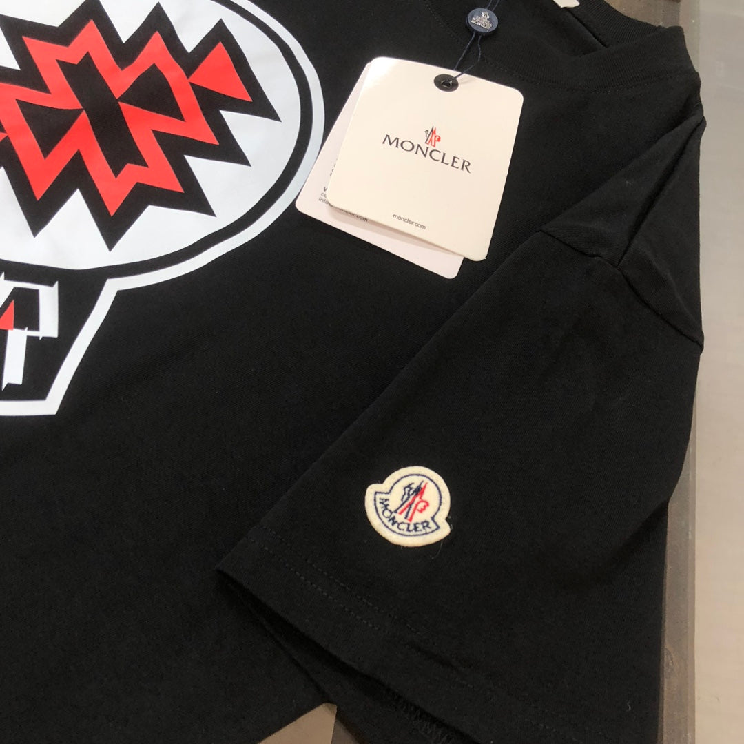 MONCLER T-Shirt – 2025 Couples Collection Logo Graphic Print – Black/White/Dark Gray – Sizes S–XL