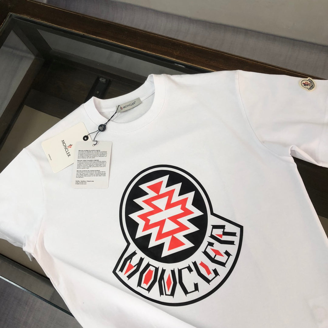 MONCLER T-Shirt – 2025 Couples Collection Logo Graphic Print – Black/White/Dark Gray – Sizes S–XL