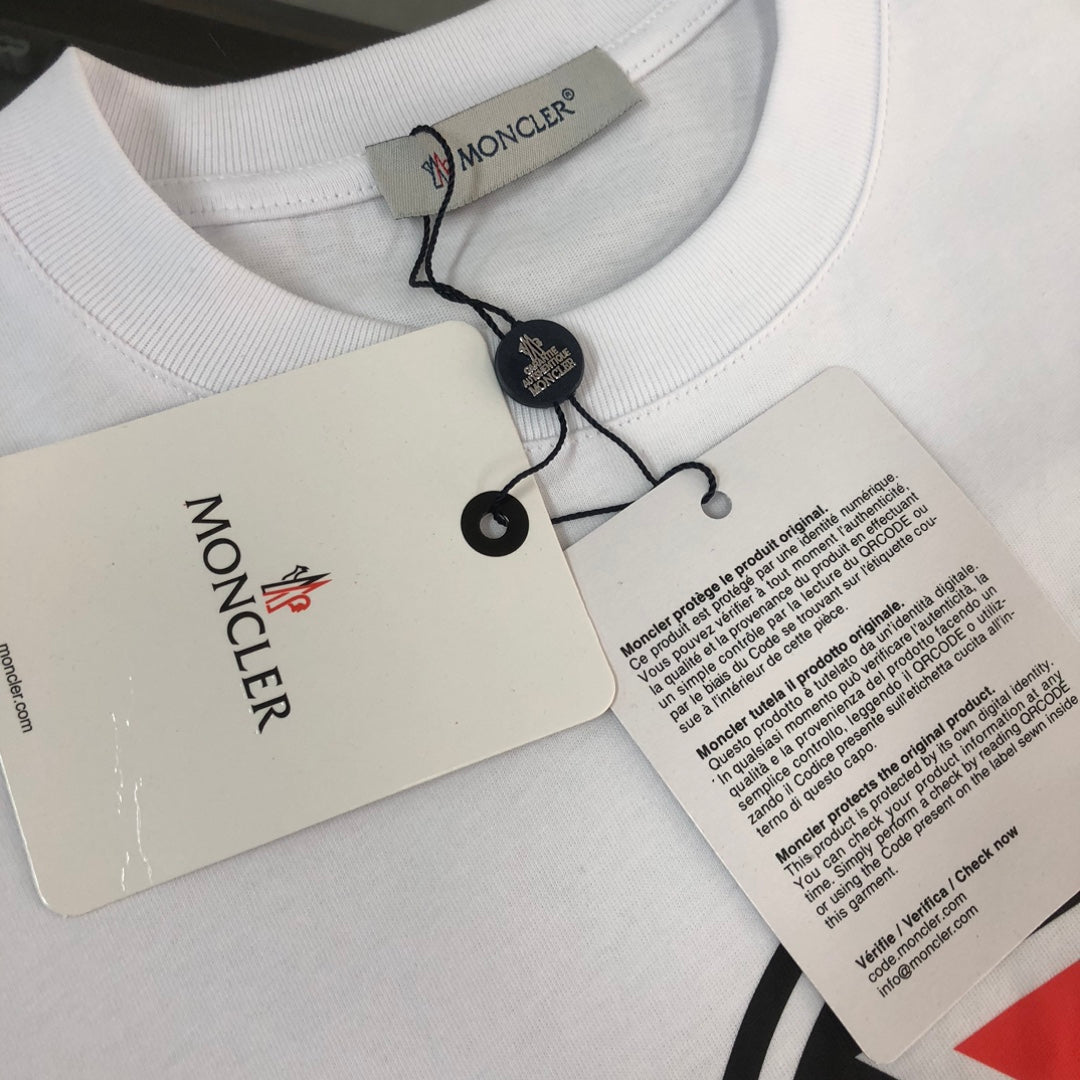 MONCLER T-Shirt – 2025 Couples Collection Logo Graphic Print – Black/White/Dark Gray – Sizes S–XL