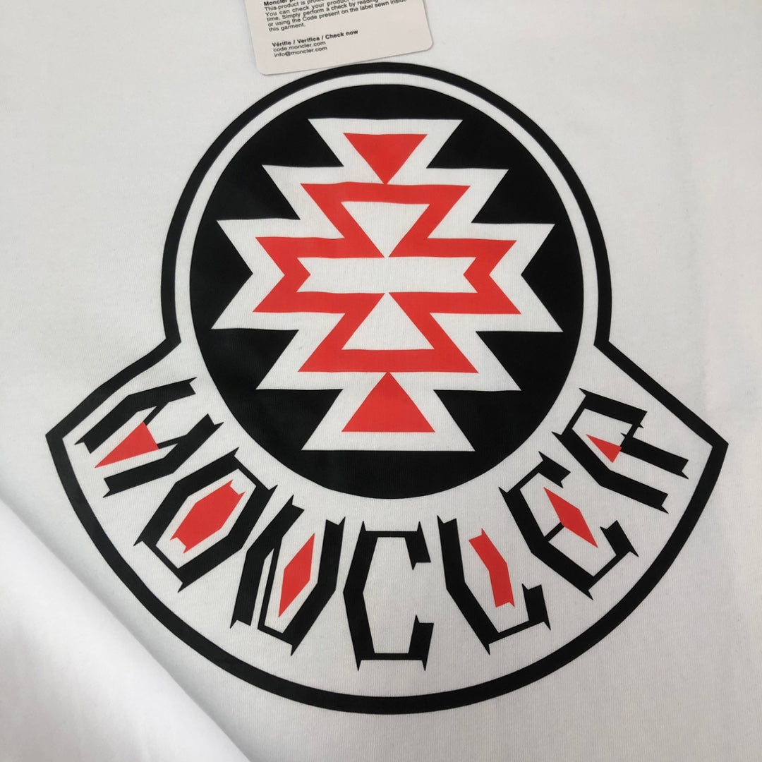 MONCLER T-Shirt – 2025 Couples Collection Logo Graphic Print – Black/White/Dark Gray – Sizes S–XL