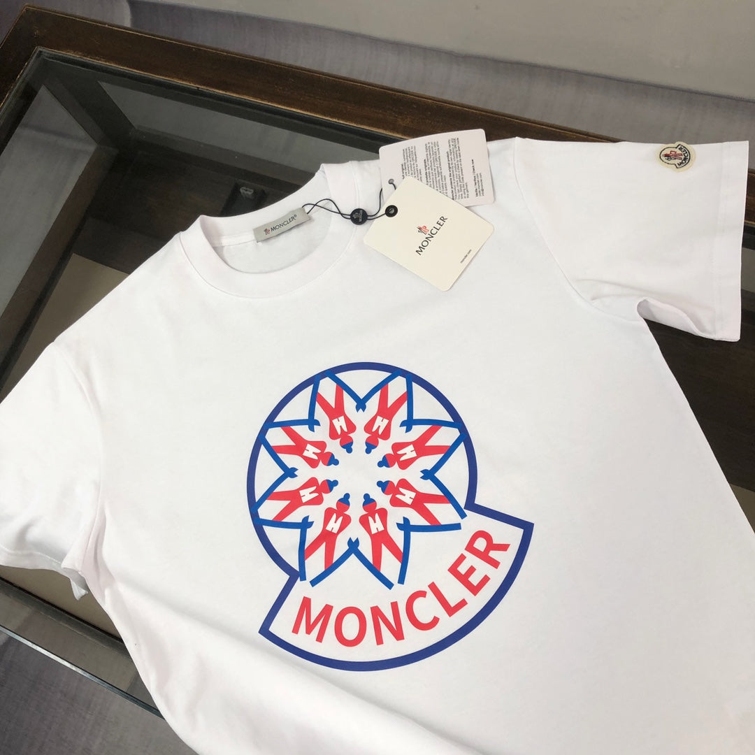 MONCLER T-Shirt – 2025 Couples Collection Logo Graphic Print – Black/White/Dark Gray – Sizes S–XL