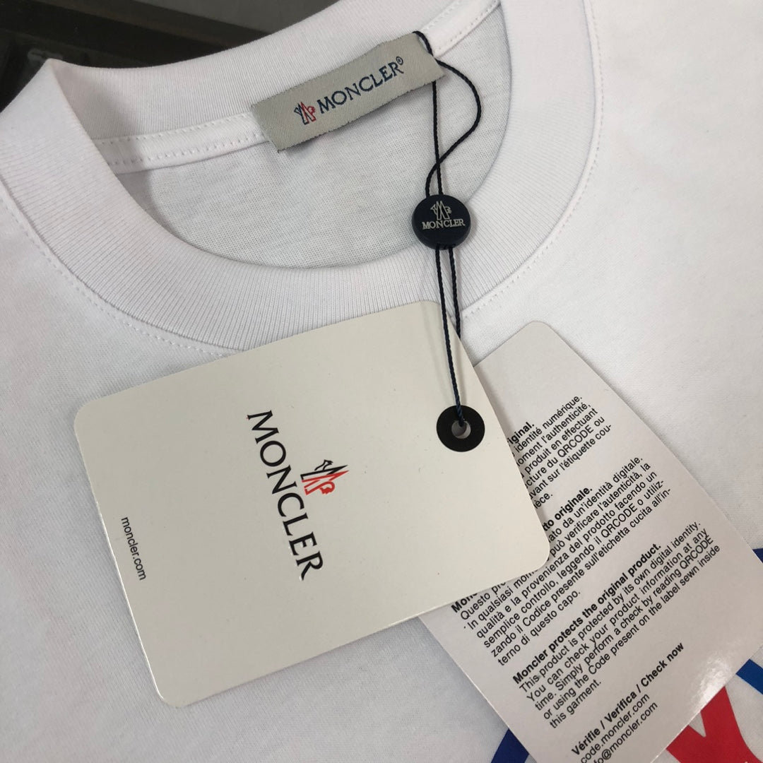 MONCLER T-Shirt – 2025 Couples Collection Logo Graphic Print – Black/White/Dark Gray – Sizes S–XL