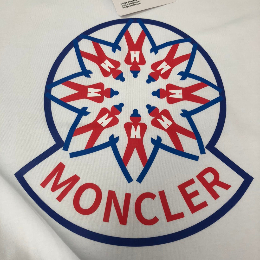 MONCLER T-Shirt – 2025 Couples Collection Logo Graphic Print – Black/White/Dark Gray – Sizes S–XL