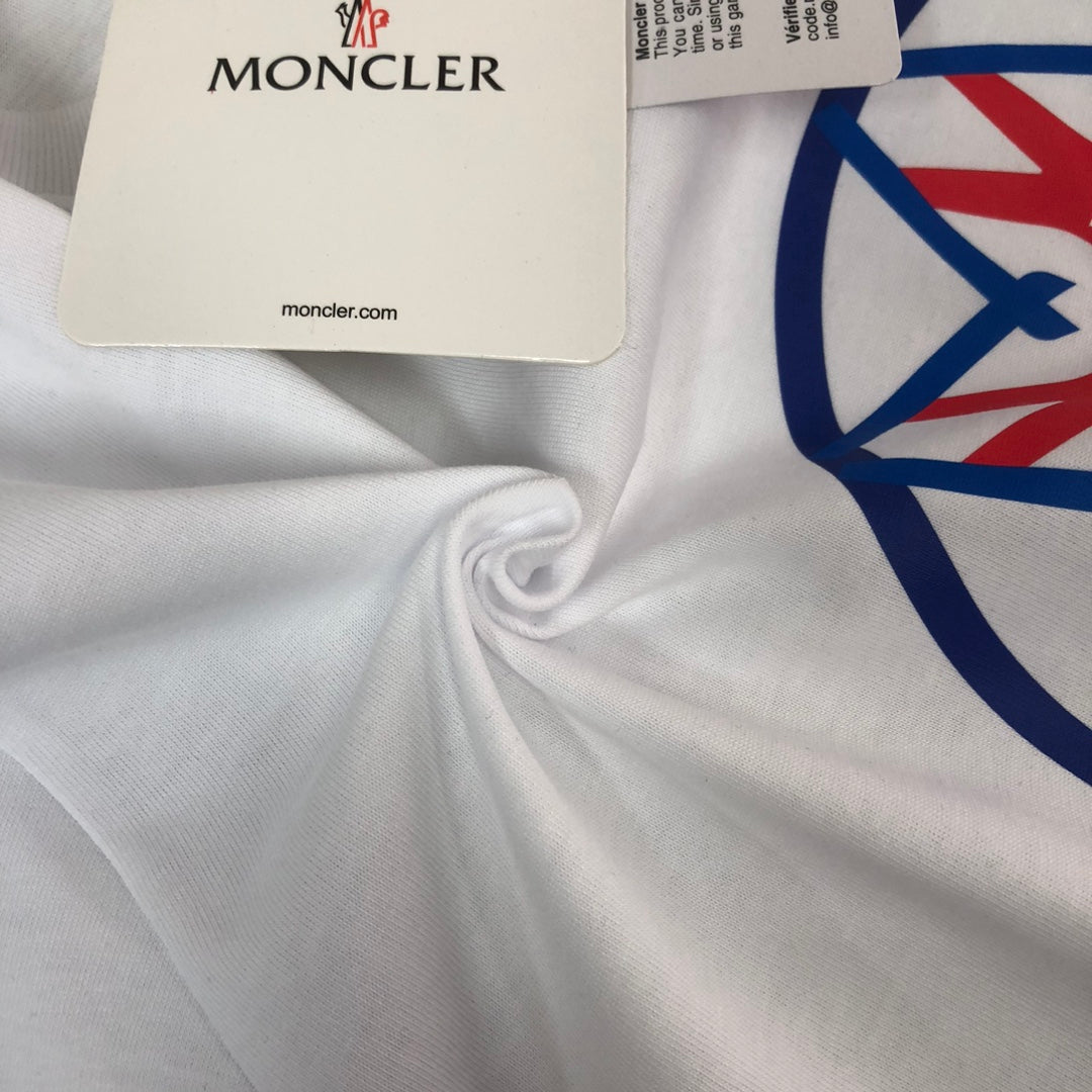 MONCLER T-Shirt – 2025 Couples Collection Logo Graphic Print – Black/White/Dark Gray – Sizes S–XL