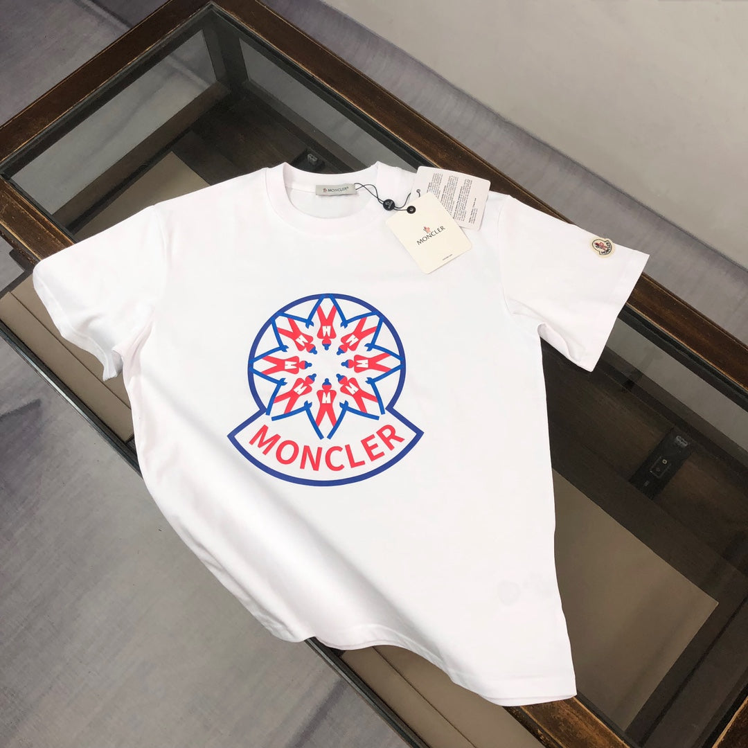MONCLER T-Shirt – 2025 Couples Collection Logo Graphic Print – Black/White/Dark Gray – Sizes S–XL