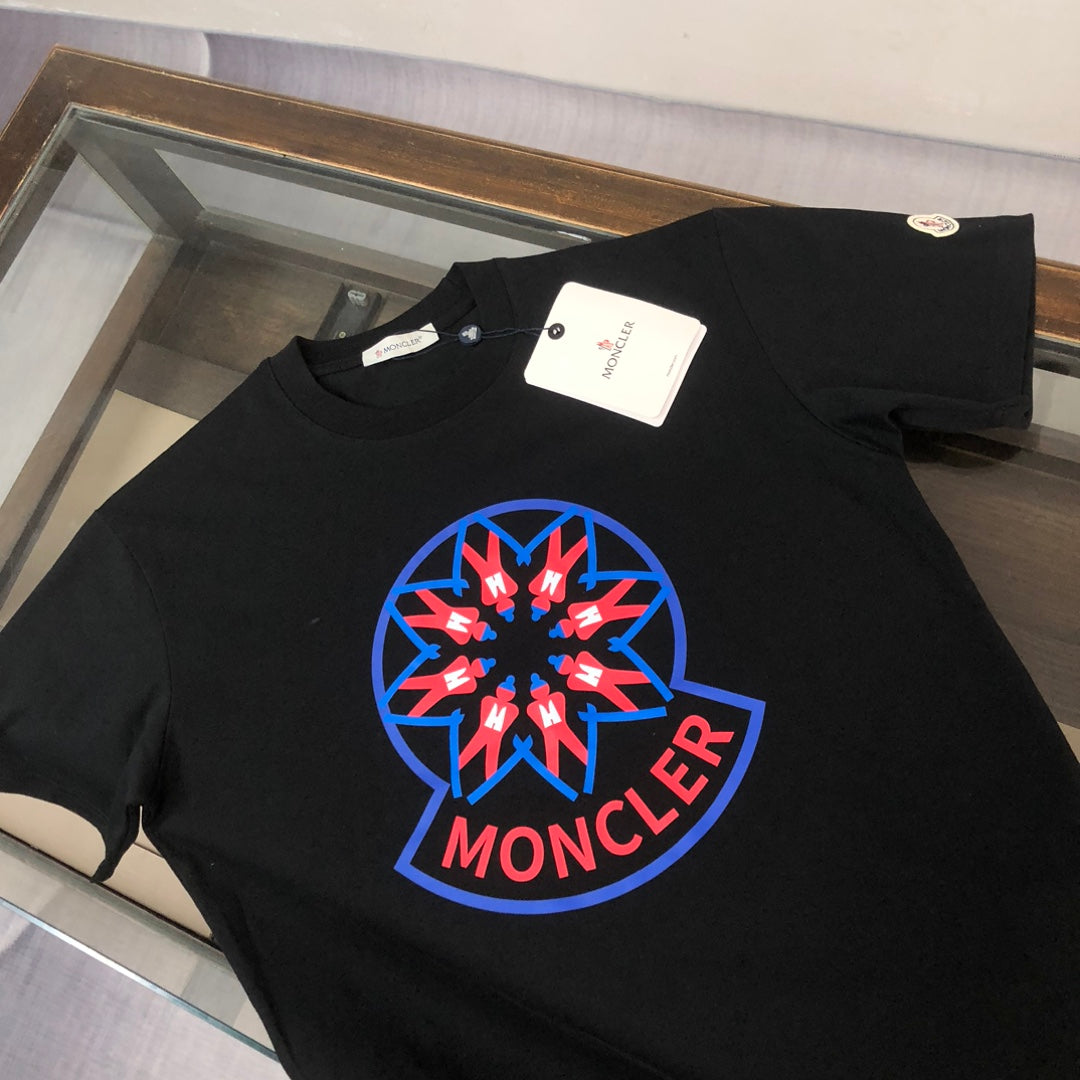 MONCLER T-Shirt – 2025 Couples Collection Logo Graphic Print – Black/White/Dark Gray – Sizes S–XL