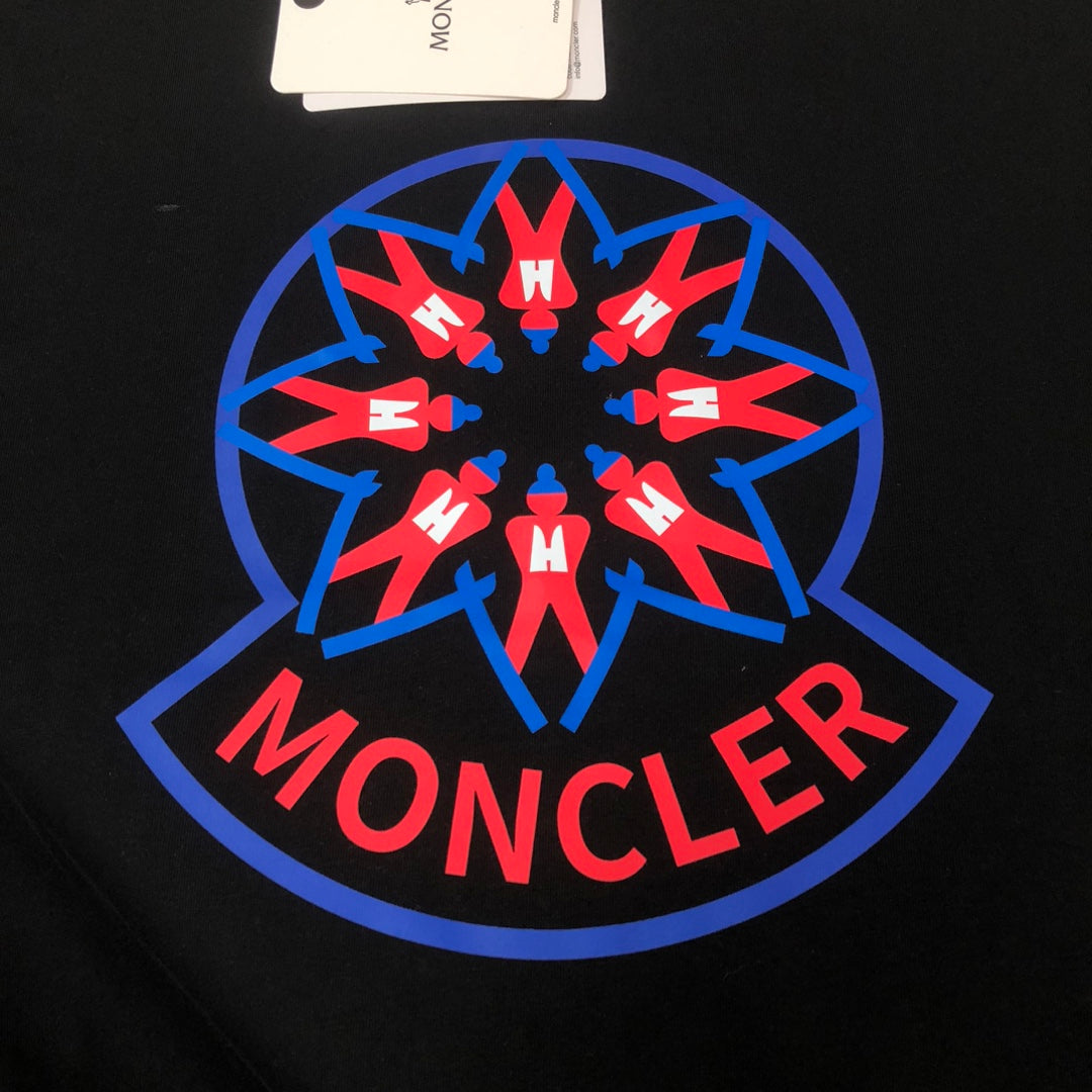 MONCLER T-Shirt – 2025 Couples Collection Logo Graphic Print – Black/White/Dark Gray – Sizes S–XL