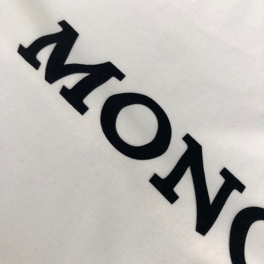 MONCLER T-Shirt – 2025 Official Collection Velour Logo Print – Black/White – Sizes S–XL