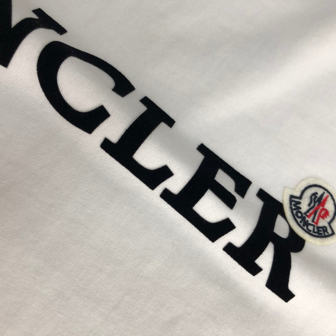 MONCLER T-Shirt – 2025 Official Collection Velour Logo Print – Black/White – Sizes S–XL