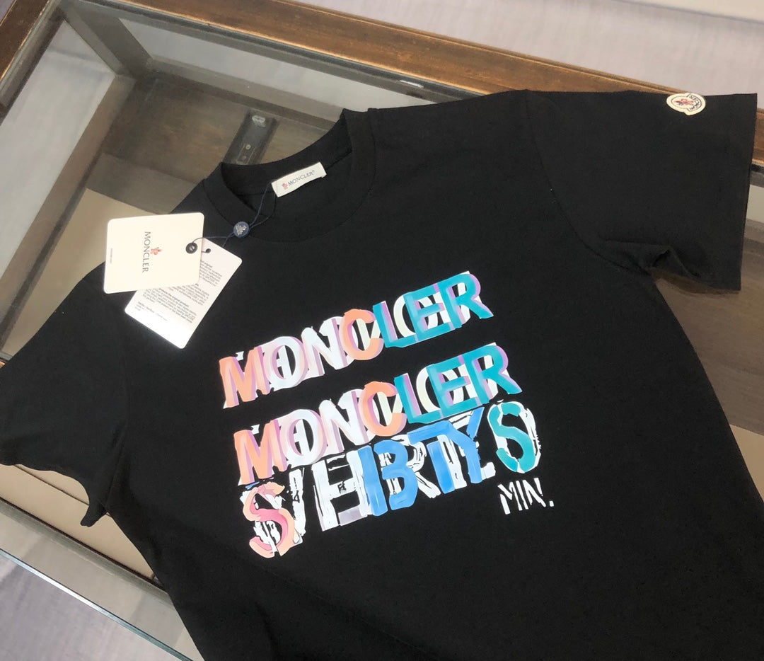 MONCLER 2025 New Couples Logo Print Crewneck T-Shirt S–XL Black/White/Dark Gray
