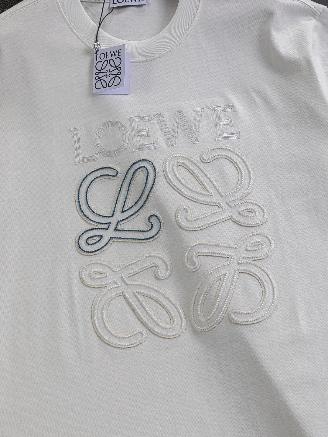 LOEWE 25SS Premium Embroidered Logo T-Shirt | S–XL | Black / White / Rose Red