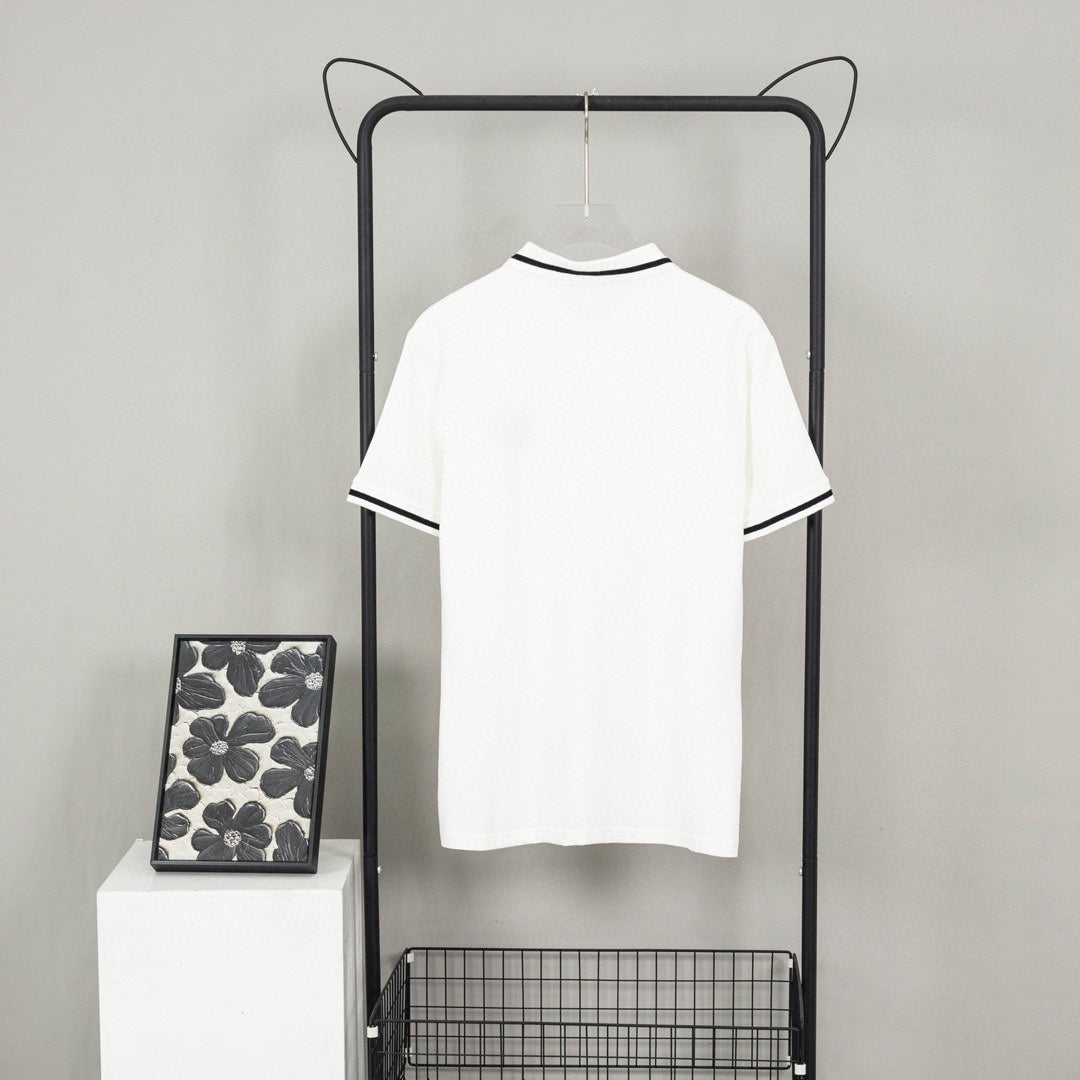 LOEWE K491 Contrast-Detail Polo Shirt | XS–L (White & Black)
