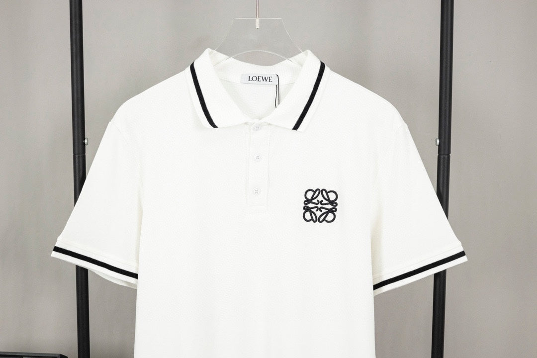 LOEWE K491 Contrast-Detail Polo Shirt | XS–L (White & Black)