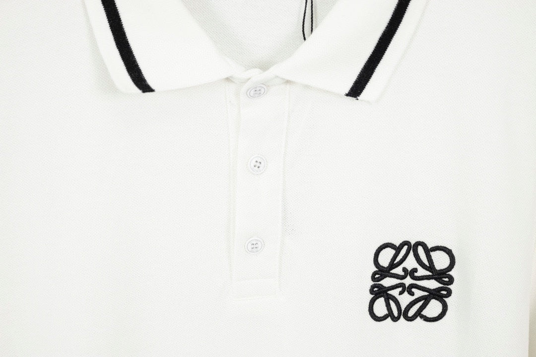 LOEWE K491 Contrast-Detail Polo Shirt | XS–L (White & Black)
