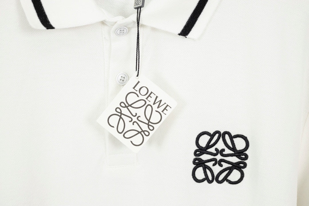 LOEWE K491 Contrast-Detail Polo Shirt | XS–L (White & Black)